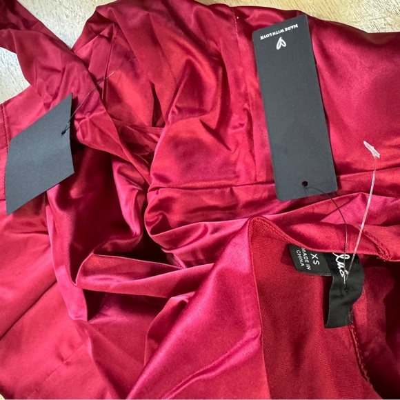 Lulus Late Night Stunner Wine Red Satin Cutout Faux-Wrap Mini Dress - Picture 8 of 8